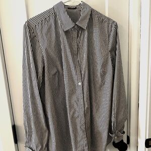 J. McLaughlin Black and White Striped Button Down Shirt